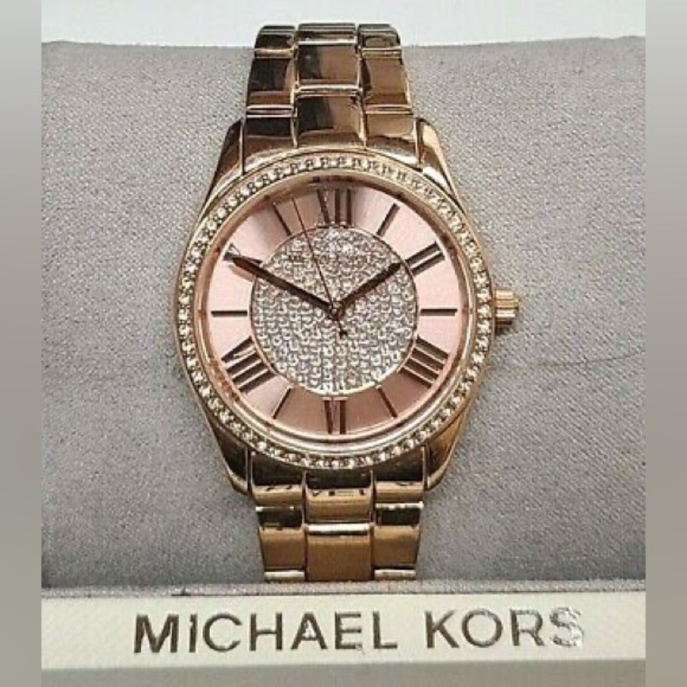 Michael Kors Women's MK7074 Rose Gold-Tone Heather Crystal Pave Watch
